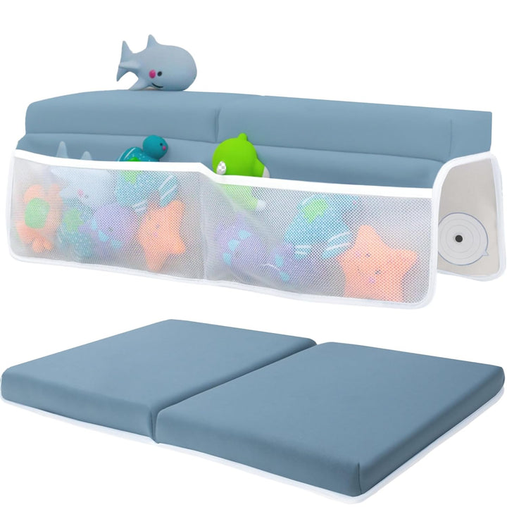 Comfortable Baby Bath Kneeler and Elbow Rest Pad Set – Thick Memory Foam Bath Kneeling Pad with Elbow Support – Baby Bathtub Cushion with Toy Organizer for Bathing Infant or Toddler - Grey