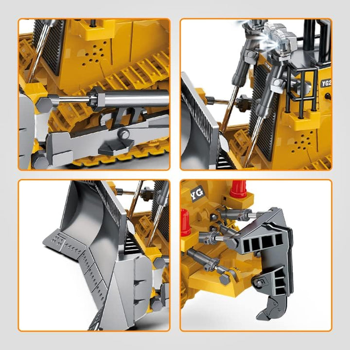 Rc Bulldozer Toys for Boys,Construction Remote Control Bulldozer with Metal Bulldozing Shovel Lights/Sounds for Kids Boys
