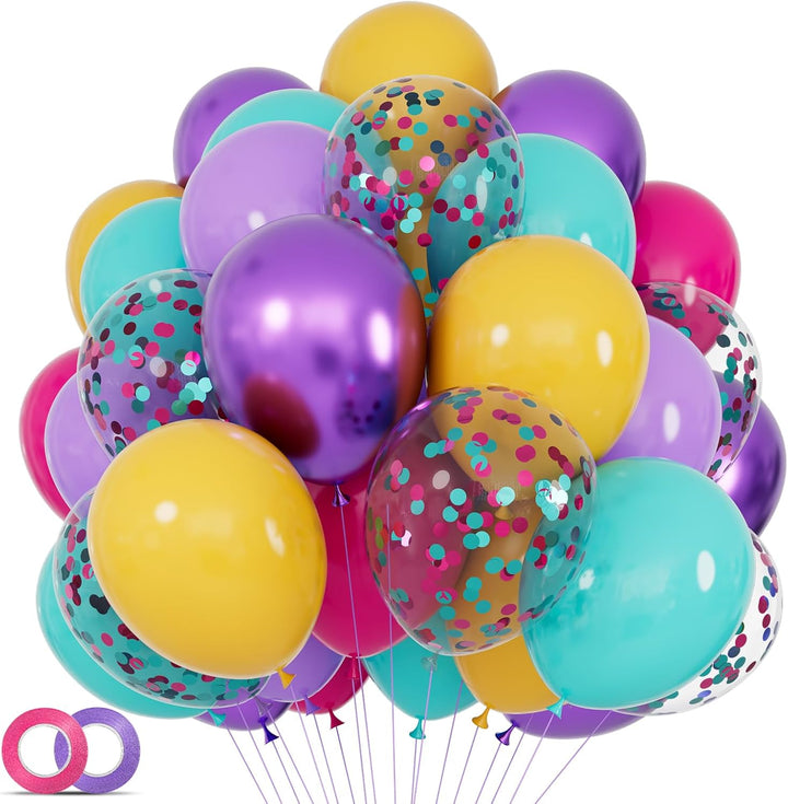 68Pcs Pink and Purple Balloons, 12 Inch Metallic Purple Pink Latex Balloon Confetti Ballons with Ribbons Party Balloons for Wedding Girls Birthday Baby Shower Decorations.