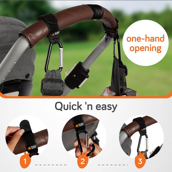 Stroller Hooks for Bags (2 Pack) - Universal Stroller Clips and Hooks, Non-Slip with One-Hand Opening, 11 Lb Weight Capacity, Baby Travel Essential