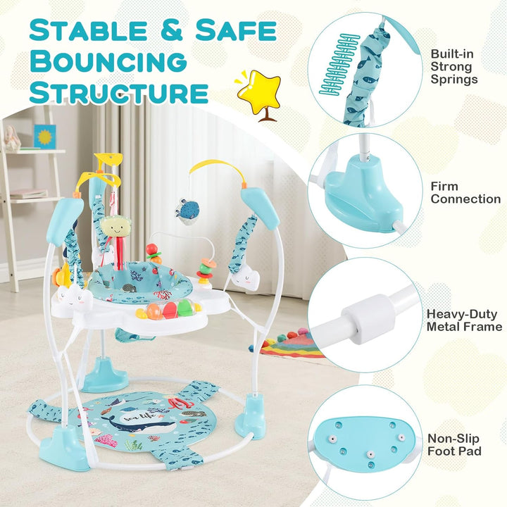 Baby Jumpers and Bouncers, Infant Activity Center with Music Lights Sounds, 360° Rotating Seat and 3 Adjustable Heights, Baby Play and Learning Center for 6-12 Months