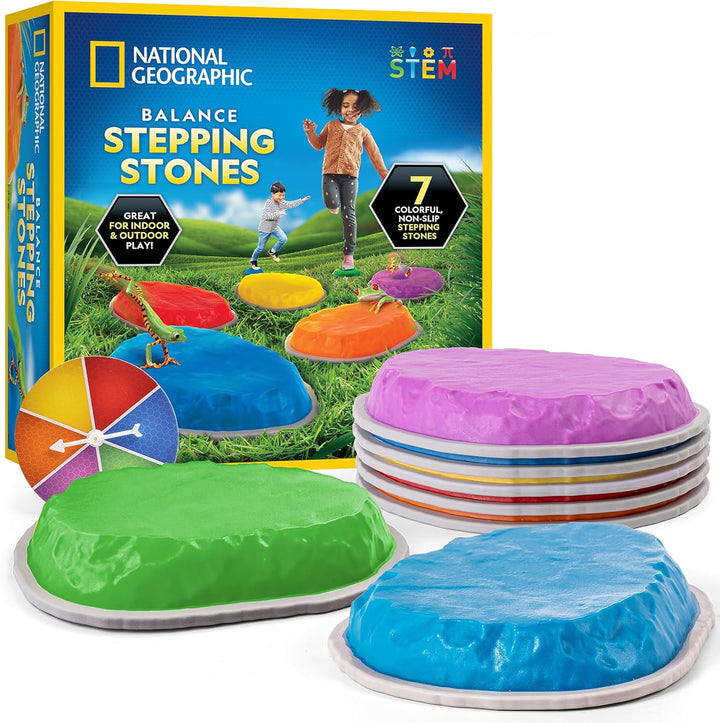 NATIONAL GEOGRAPHIC Stepping Stones for Kids – Durable Non-Slip Stones Encourage Toddler Balance & Gross Motor Skills, Indoor & Outdoor Toys, Obstacle Course, Gifts for Toddlers (Amazon Exclusive)