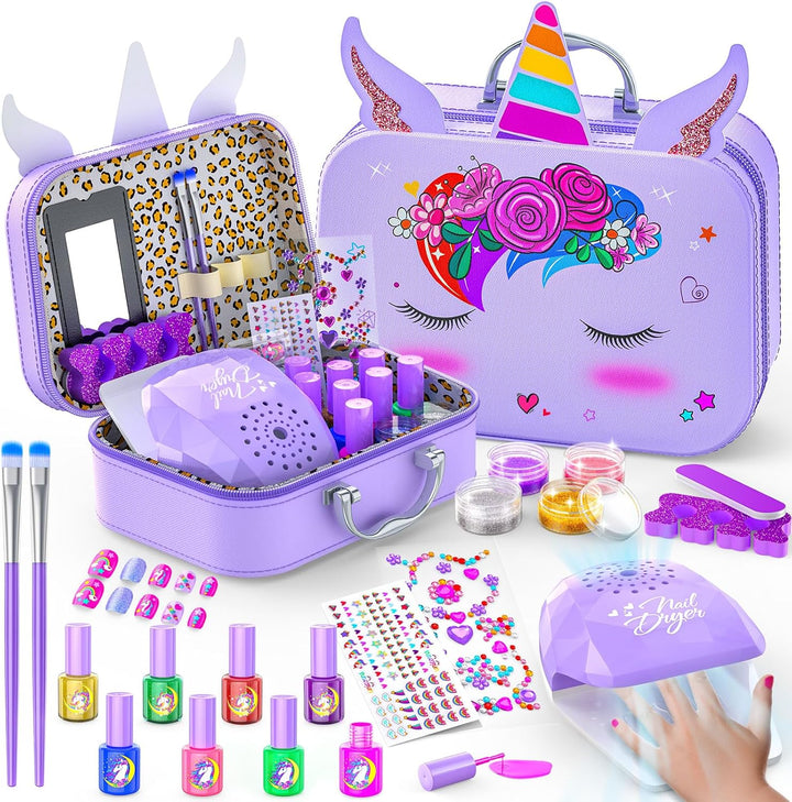 Kids Nail Polish Set for Girls, Non-Toxic Quick Dry Nail Art Salon Kit with Nail Dryer and Peelable Nail Polish,Ideal Gift Toys for Girls Age 3-12