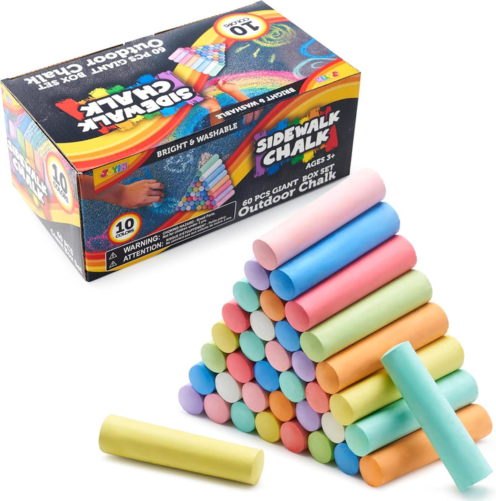 120 PCS Sidewalk Chalks for Kids Giant Box Non-Toxic Jumbo Colored Washable Sidewalk Chalk for Toddlers in 10 Colors