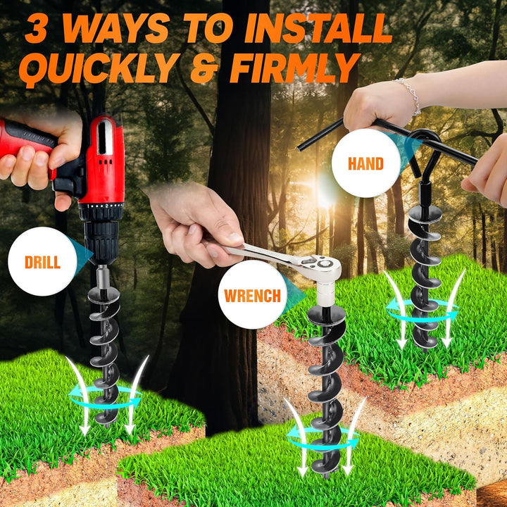 [Premium] 4 Pack Ground Anchors with Power Nut Driver Drill Bit, Ground Anchors Screw In, Swing Set Anchors, Trampoline Anchors High Wind Heavy Duty for Camping Tents, Car Ports, Swing Sets, Canopies