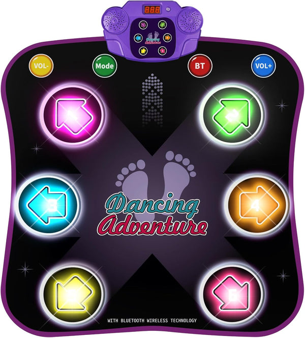 Dance Mat Toys for 3-12 Year Old Kids, Electronic Dance Pad with Light-Up 6-Button Wireless Bluetooth, Music Dance with 5 Game Modes, Birthday Toys Gifts for 3 4 5 6 7 8 9 10+ Year Old Girls