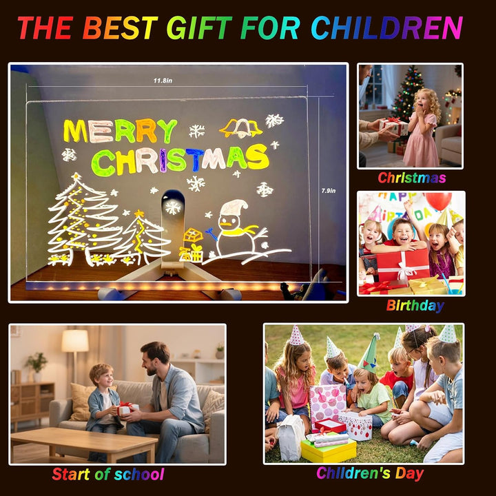 Led Note Board with Colors, Light up Acrylic Message Board, Glowing Acrylic Dry Erase Board with Light, Led Boards to Write On, Led Writing Board Led Drawing Board (Large 11.8 * 7.9 Inches)
