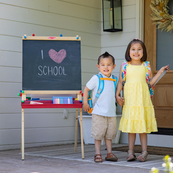Deluxe Standing Art Easel - Dry-Erase Board, Chalkboard, Paper Roller - FSC Certified
