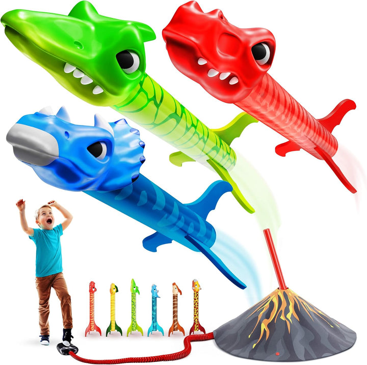 Dinosaur Toy Rocket Launcher for Kids - Toys for Kids 3-5 5-7 4-6 - Outdoor Toys for Kid Ages 4-8 - 3 4 Year Old Boy Birthday Gift - Gifts for Boys Age 3 4 5 6 Years - outside Toy for Toddlers