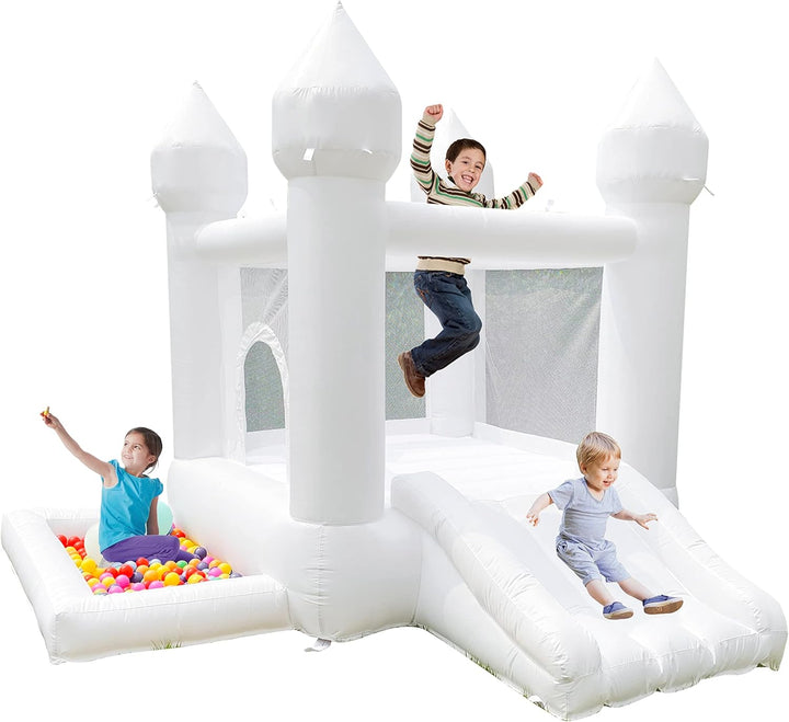White Bounce House, House with Blower, Inflatable Bouncer, Children'S Toy, Sewn Extra Thick Material for Durability