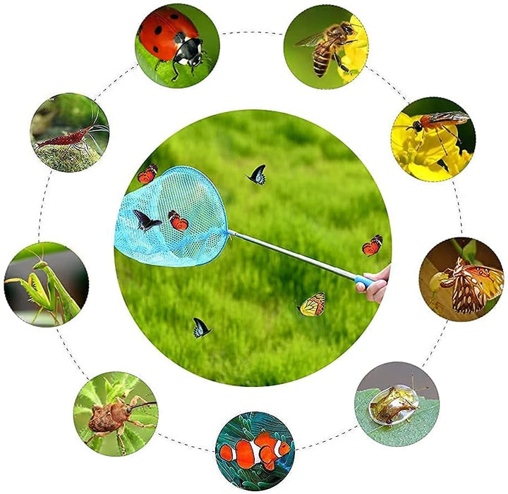 Kids Telescopic Butterfly Fishing Nets Great for Catching Insect Net Perfect Outdoor Tools for Catching Bugs Fish Insect Ladybird, Extendable 34 Inches and anti Slip Grip (3 Pack)