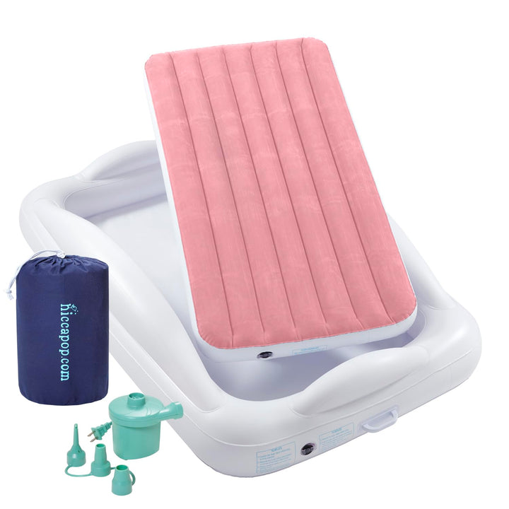 Inflatable Toddler Travel Bed with Safety Bumpers [4-Sided] | Portable Toddler Bed for Kids | Toddler Air Mattress | Kids Air Mattress - Navy Blue