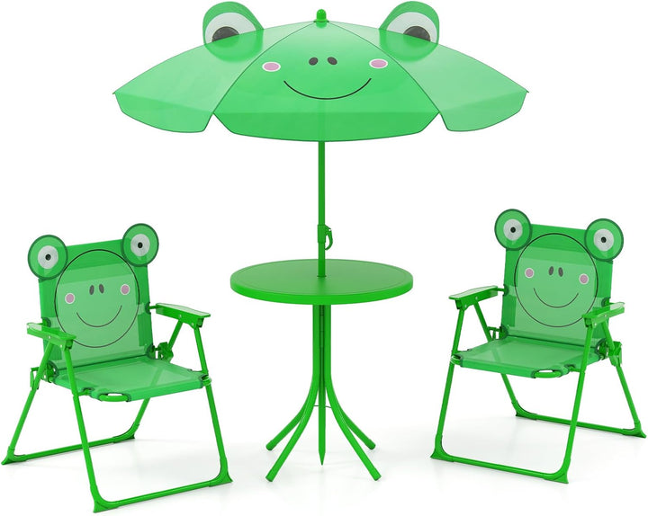 Kids Picnic Table with Umbrella, Kids Outdoor Table with 2 Folding Chairs, Height Adjustable Umbrella, Portable Kids Outdoor Furniture for Backyard, Garden, Patio (Pink)