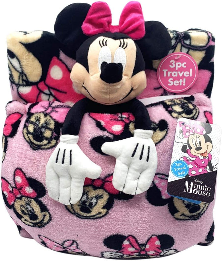 Disney Minnie Mouse Travel Set - 3 Piece Kids Travel Set Includes Blanket, Pillow, & Plush
