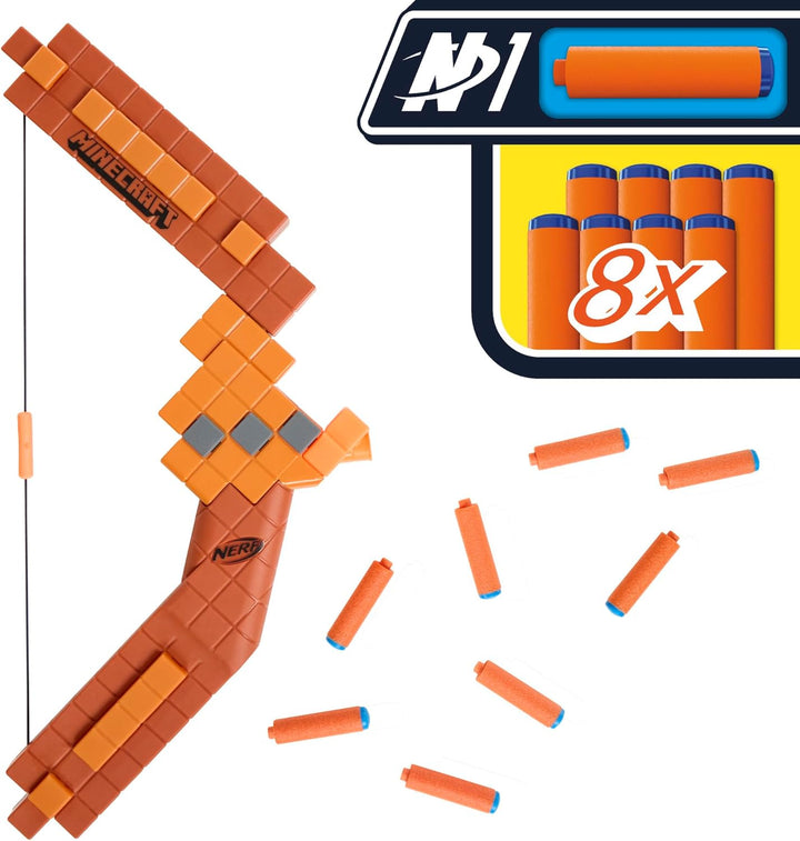 Minecraft Bow Dart Blaster, Pull-Back String Priming, 8  N1 Compatible Only with N1 Dart Blasters, Ages 8+