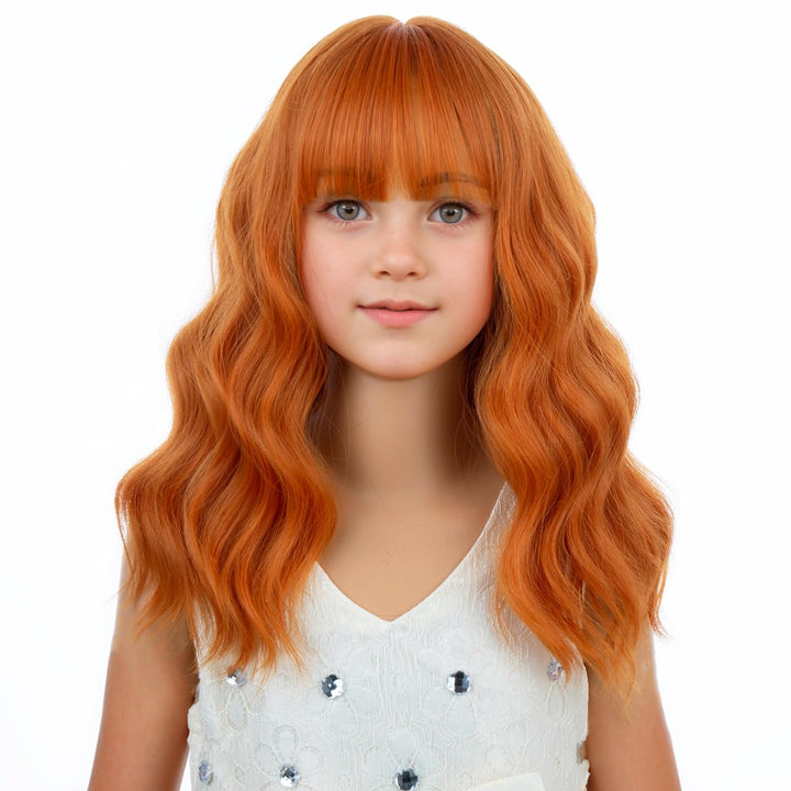 Blonde Wig Kids Child Short Wavy Wig with Bangs Flaxen Blonde Wigs Synthetic Girls Cosplay Halloween Party Costume Wigs (Flaxen Blonde)
