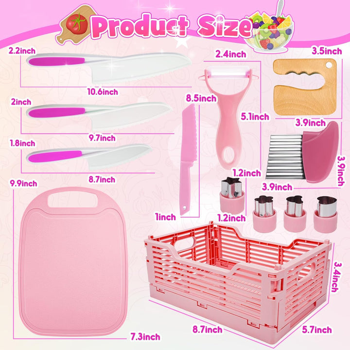 Kids Kitchen Knife Set for Real Cooking & Basket,Montessori Toys for 3 4 5 6 7 8 9 10 Year Old Girls Birthday Gifts, Toddler Knife Set, Toddler Kitchen Tools