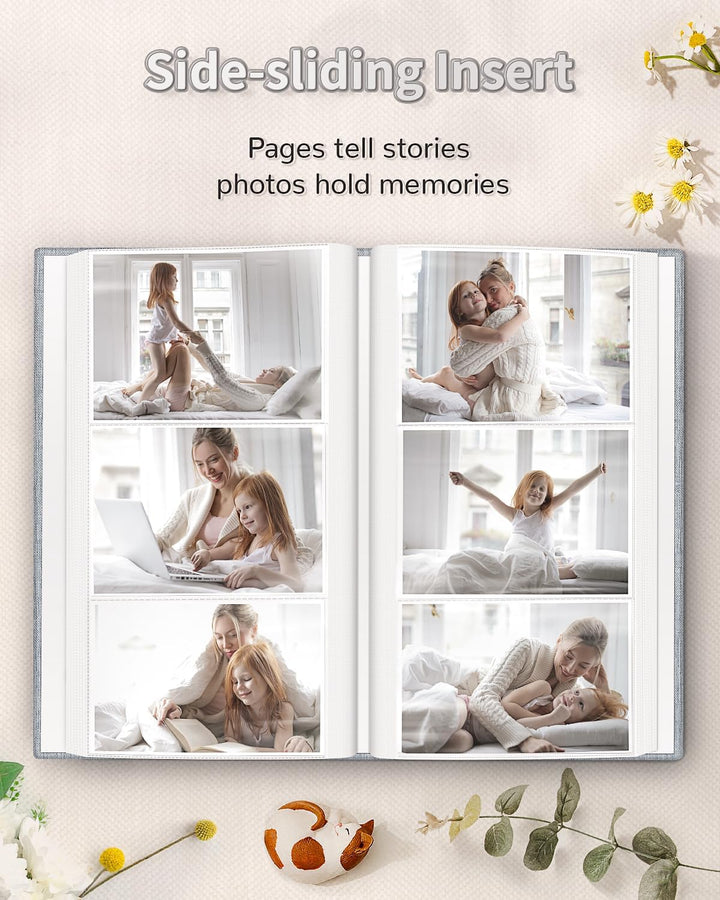 Photo Album 4X6 with 300 Pockets,Slip-In Picture Albums,Linen Cover Memory Book with Front Window,White Page Vertical Photo Book for Wedding,Family,Anniversare,Baby,Vacation