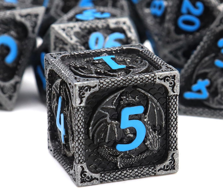 Bloodstained Metal DND Dice Set Blood Polyhedral D&D Dice Compatible with Dungeons and Dragons Gift TTRPG Antique Metal Halloween Dice