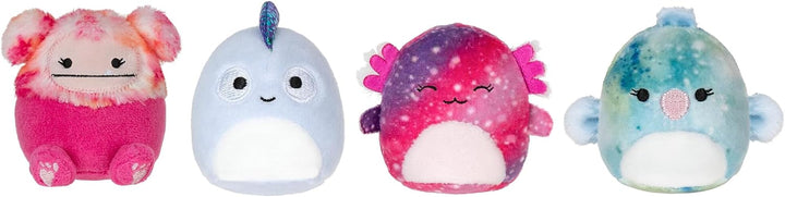 by Original Squishmallows Play and Display Storage - Four 2-Inch Plush Included - Big Foot, Axolotl, Parrot, Chameleon - Hang or Stand Display Case - Amazon Exclusive