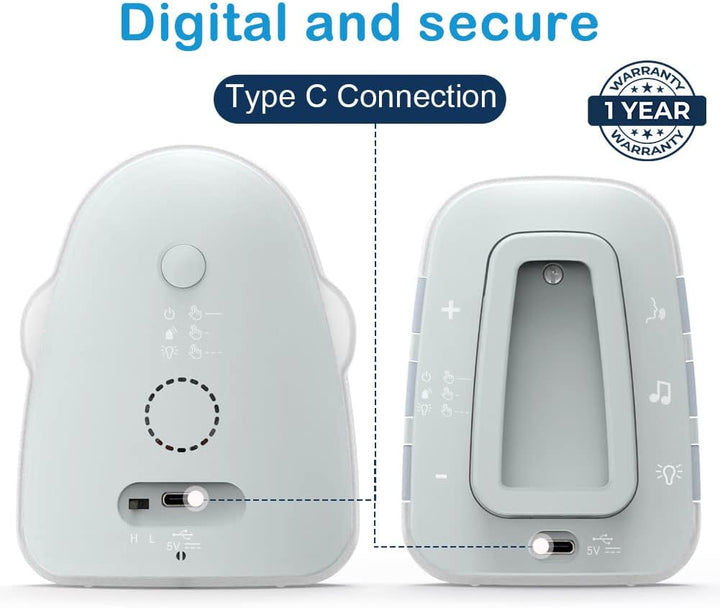 Audio Baby Monitor Crown ,Temperature Monitoring,Vibration,Lullabies,Rechargeable Battery,Talk Back Intercom,Usb Connection,Zero Emission at Night Mode,Long Range up to 1000 Ft