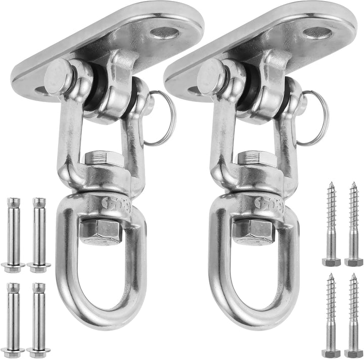 2Pcs2000 Lbs Load Capacity 304 Stainless Steel Swing Bracket Porch Swing Hanging Kit 180°C Front and Back Rotation & 360°C Rotation for Swing Set Accessories, Playground, Yoga Hammock, and More