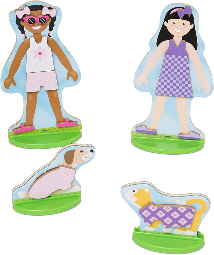 Best Friends Magnetic Dress-Up Wooden Dolls Pretend Play Set (78 Pcs)