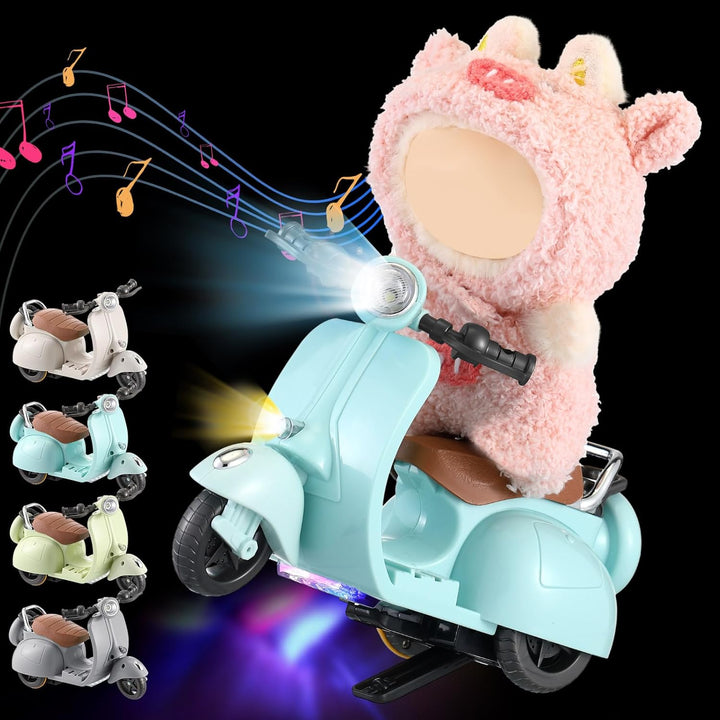 Mini Electric Doll Scooter Vehicles Toy 4 Colors Available Funny Doll Accessory with Music & Lights Could Rotate 360° Cute Plastic Scooter Toy Ornaments Battery Not Included (Cream)