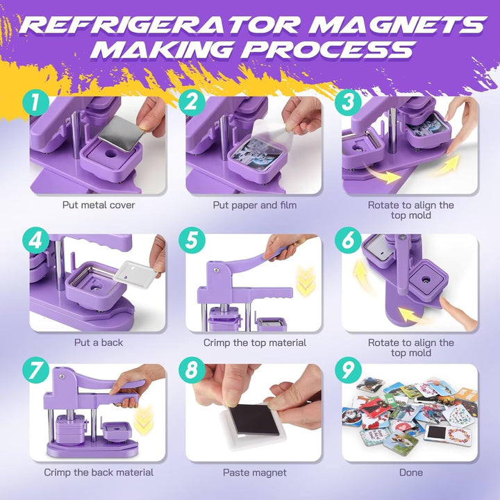 Square Magnet Button Maker Press Machine with 100 Sets Square Badge Making Supplies 2'' X 2'', Custom Fridge Badges – Ideal for Parties, Events, Business, School