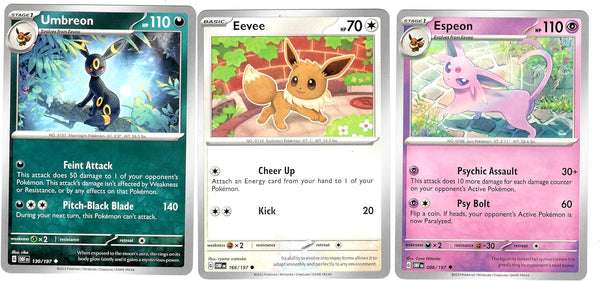 Umbreon Espeon Eevee - Obsidian Flames -  Evolution 3 Card Lot - 086/197-130/197
