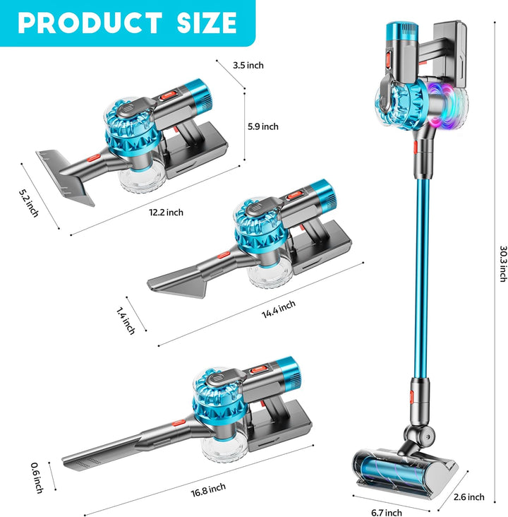 4-In-1 Kids Toy Vacuum That Really Works, Toddler Pretend Play Cleaning Set with Real Suction, Toys Working Cleaner Birthday Idea for 3 4 5 6 7+ Year Girl Boy (Cyan)
