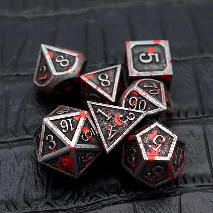 Bloodstained Metal DND Dice Set Blood Polyhedral D&D Dice Compatible with Dungeons and Dragons Gift TTRPG Antique Metal Halloween Dice