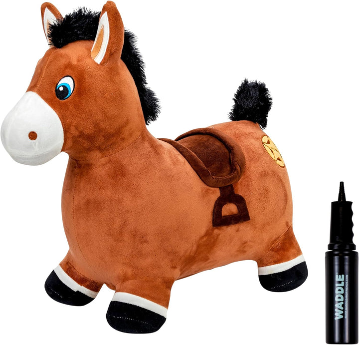 Bouncy Animal Hopper - Inflatable Hopping Animals, Indoors and Outdoors Fun, Pump Included, Riding Toys for Boys and Girls Ages 2 Years and Up, Brown Horse