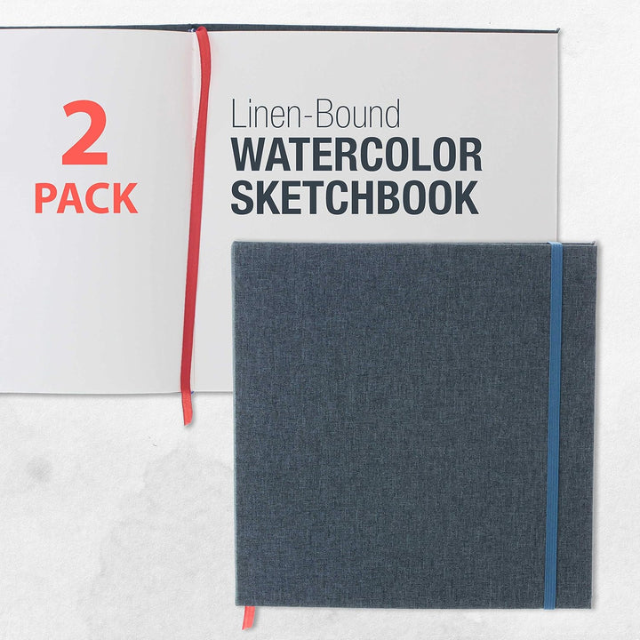 8.5" X 8.5" Watercolor Book (2 Pack, 76 Sheets Each) - 110Lb (230 GSM) Linen-Bound Hardcover Artist Paper Pads - Acid-Free Cold-Pressed Watercolor Paper Pad Mixed Media