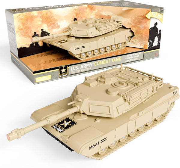U.S. Army Toy Friction Combat Tank with Lights and Sounds for Boys
