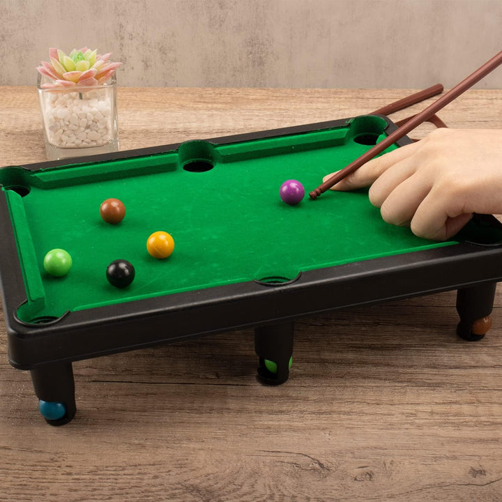 Mini Pool Table Set Portable Small Tabletop Billiards Game with 2 Sticks, 16 Balls and Triangle for Travel Party