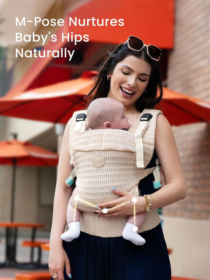 Baby Carrier Newborn to Toddler, Breathable Mesh Carrier(7-44Lbs) with One-Click Sliding Clasp, Head Support, Ergonomic Design and Hands-Free Comfort, Almond Beige