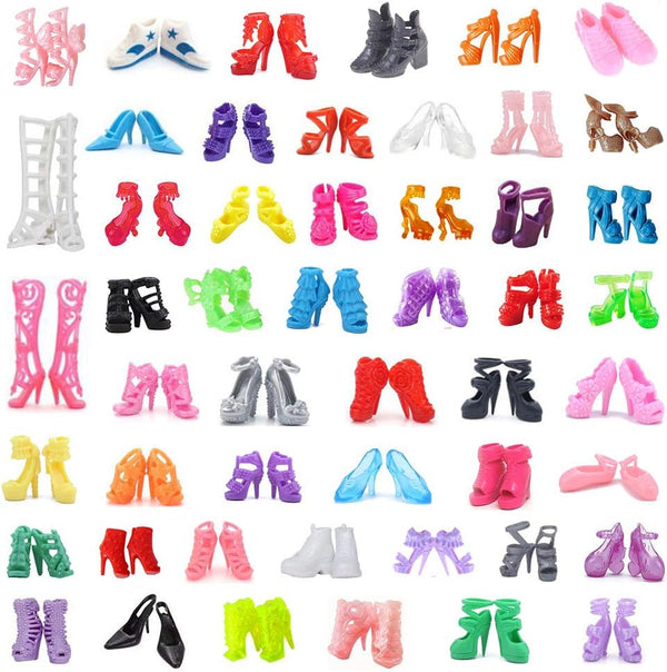 50Pairs Doll Shoes Replacement Different Assorted Colors Doll Flat Shoes High Heel Shoes Doll Boots Set Replacement for 11.5 Inch Doll (Doll Shoes)