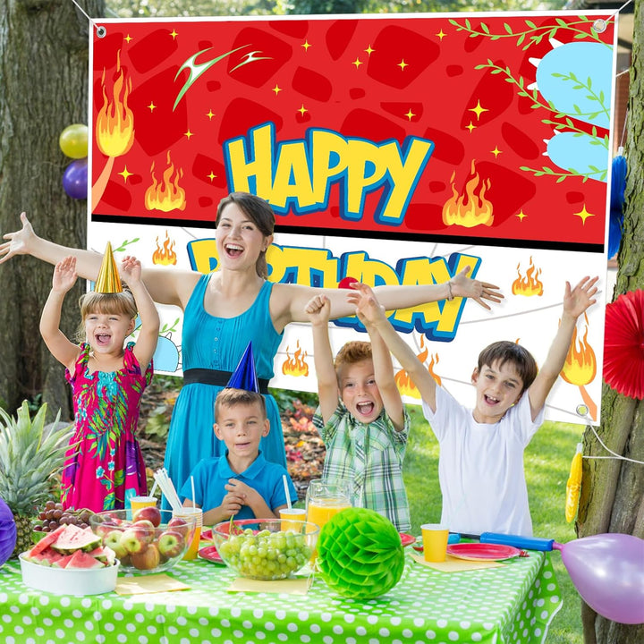 Happy Birthday Cartoon Backdrop, Large Anime Themed Photo Banner, Red, White, Blue & Yellow, Polyester, 100X150Cm/39.4X59In, Birthday Party Decoration Supplies