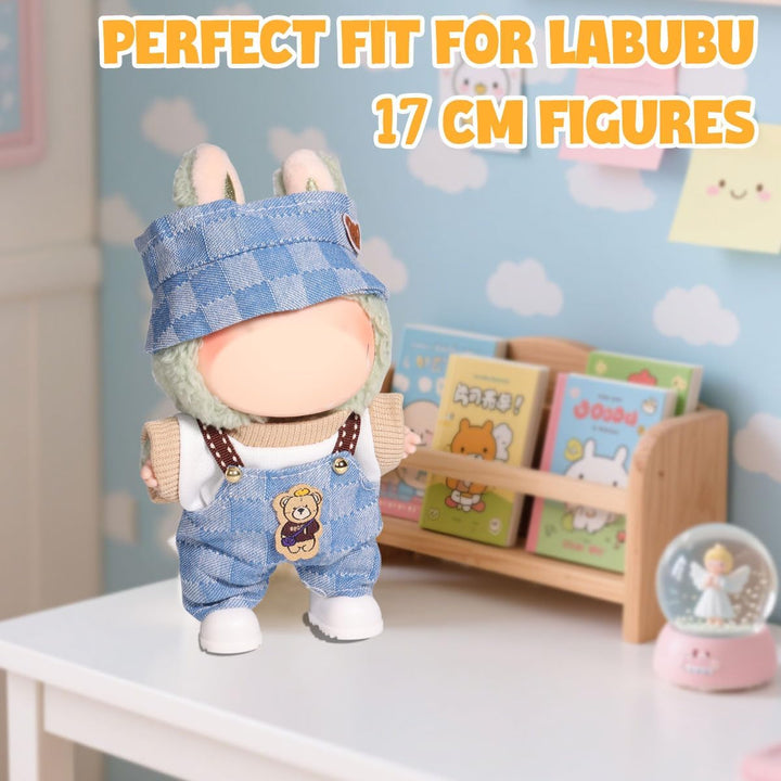 for Labubu Clothes/For Labubu Outfits,Clothes Set for 17Cm Lububu Doll,3 Piece Set Hat Clothing for LA BUBU, Boys and Girls Stylish Adorable Dolls Clothes Accessories (No Doll) (D_Style)