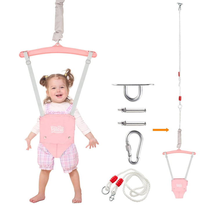 Baby Jumper with a Ceiling Hook for 6-24 Months, Baby Door Jumper for Indoor/Outdoor Play, Infant Jumper Doorway with Adjustable Chain, Easy to Assemble & Store (With a Ceiling Hook)