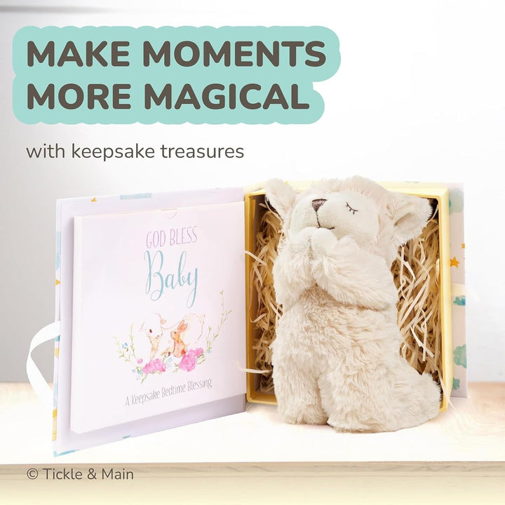Catholic Baptism Set with Musical Prayer, Lamb & Baby’S First Prayer Book - 2-Pc White Presentation Box for Baptism Gifts for Boys