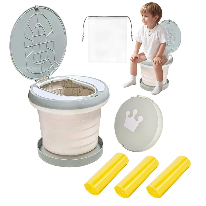 Portable, Foldable Potty Seat for Toddler, Training Toilet Seat Emergency Toilet for Car, Camping, Outdoor, Indoor (Grey, Small)