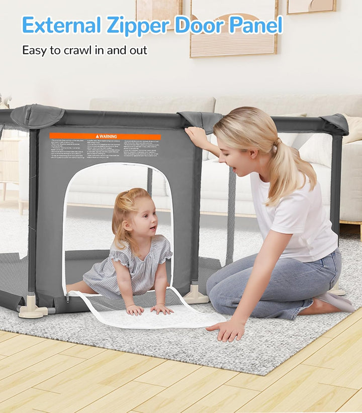 Baby Playpen, 48"×48" Play Pens for Babies and Toddlers, Safe Anti-Fall Play Yard with Gates, Baby Fence with Breathable Mesh, Indoor & Outdoor Kids Activity Center, Anchor Grey