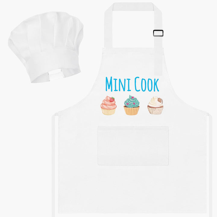 2 Pcs Kid Apron and Chef Hat Set, Adjustable Children Blue Kitchen Apron Cooking Baking Painting and Training Kits Dress up Role Play Chef Toy Kid Funny Cooking Gift New Year
