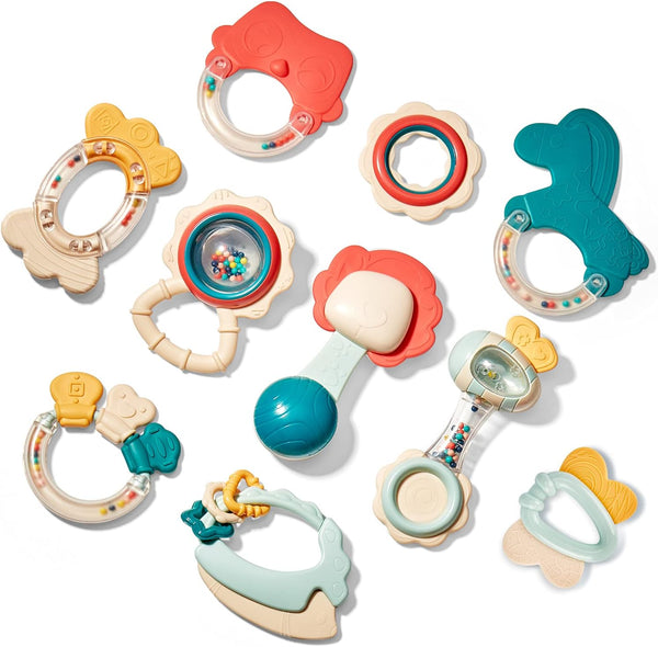 Baby Toys 0-6 Months - Baby Rattles Teething Toys 3-6 Month, Infant Toys 6-12 Months, Rattle Teether Grasping Shaker Toy Babies 3 4 5 6 Month Old Must Haves, Montessori Newborn Neutral Gifts