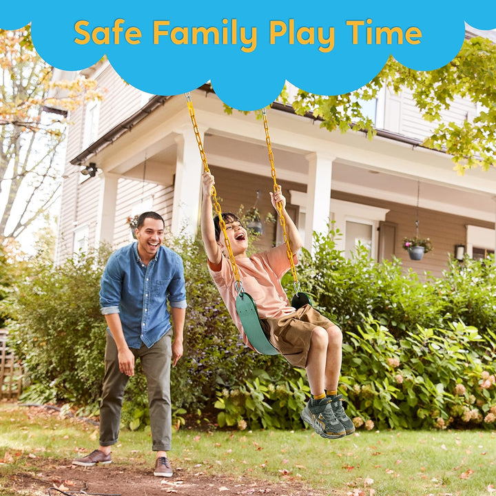 Heavy Duty Swing Seat Green Color with 66” Chain, Swing Set Accessories Replacement with Snap Hooks for Kids Outdoor Play Playground