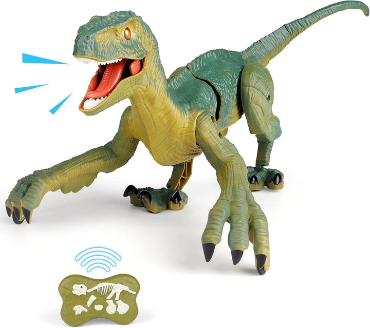 Remote Control Dinosaur Toys for Kids - Build a Big Walking Velociraptor Dino with Light and Sound, Birthday Gift Ideas for Boys and Girls 3-5 5-7 8-12 Year Old