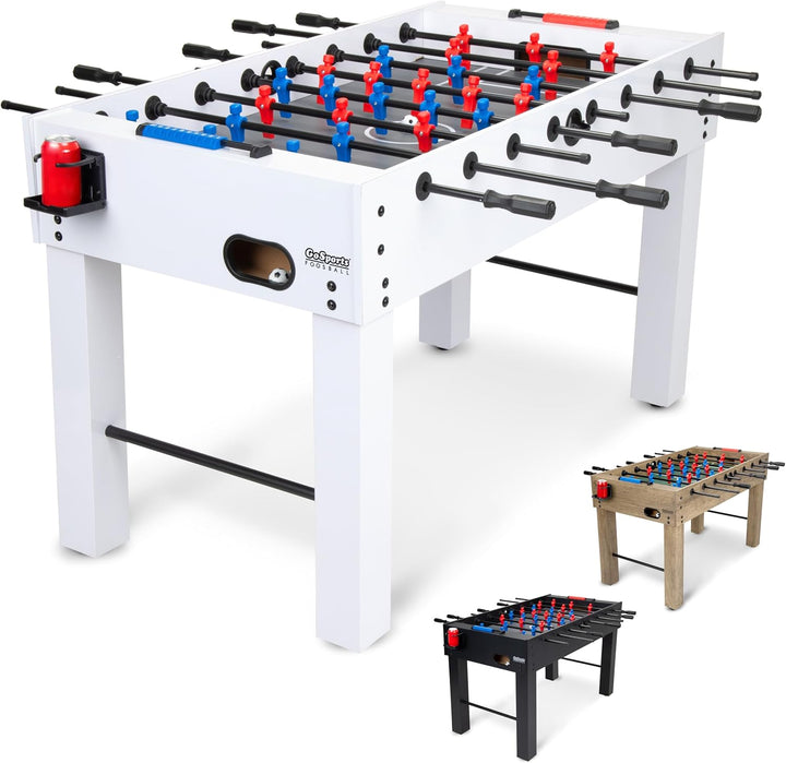 54 Inch Full Size Foosball Table - Black, Oak, or White - Includes 4 Balls and 2 Cup Holders