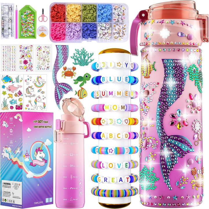 Gifts for Girls 4-12, Decorate Your Own Water Bottle Kits for Girls, Unicorn Diamond Painting Toys & Friendship Bracelet Kit, Fun Arts Crafts for Kids Ages 4-6-8-10, Birthday Gifts Toys for Kids